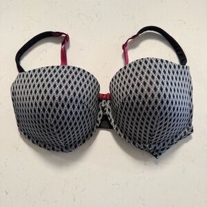 Cacique Smooth Boost Plunge Bra 38D Black White Padded